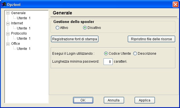 opzioni generale